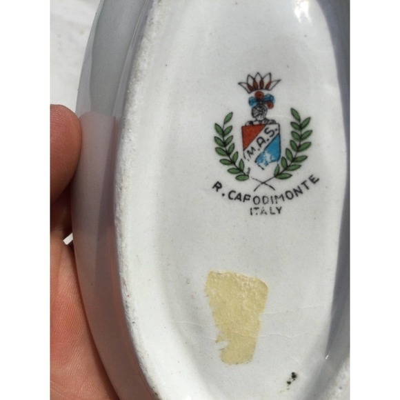 Capodimonte Italian trinket dish 5” ceramic cherub angels Italy country m.a.s. - Picture 8 of 10